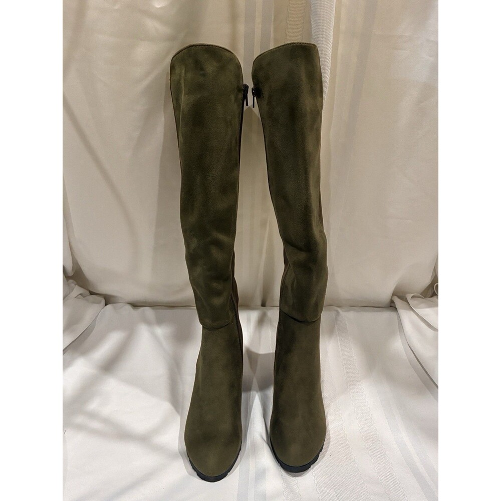 I.D. Required "Westy" Olive Green Faux Suede Knee-High Boots (Size 8.5M).